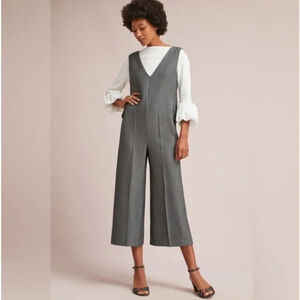 Anthropologie Cartonnier Gray Herringbone Tweed Wide Leg Jumpsuit XS